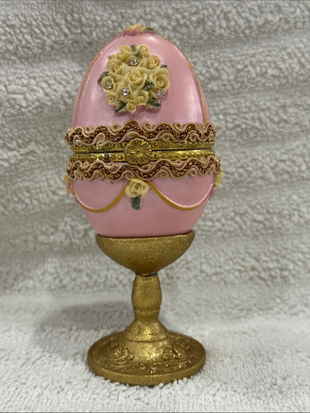 Pink Decorative Jeweled Egg on Gold Stand - Home Accent